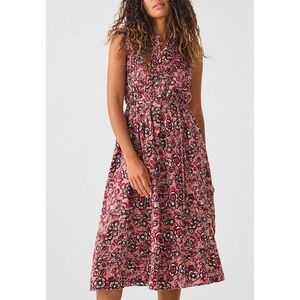 Faherty Isha Linen Blend Floral Coastal Boho Midi Dress Desert Bloom Size S
